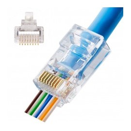 (Venta por 1 pieza) Plugs Pass Through RJ45 Cat6 Sin Blindaje, Chapado De Oro A 30 Micras Para Durabilidad Extrema