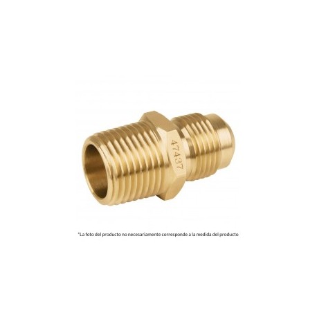 Niple para gas de laton 3/8" pulgadas tipo FLARE x 1/4" tipo NPT Conector para gas MACHO-MACHO 3/8x1/4