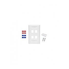 Placa de pared de 4 puertos, Keystone, con espacio para etiqueta, Color Blanco Faceplate de 4 puertos Placa de pared 4 salidas