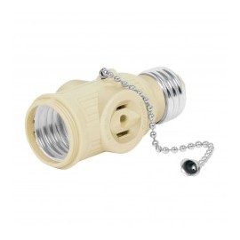 Portalampara Cadena Y Doble Contacto Negro Adaptador para Foco con cadena + 2 contactos electricos