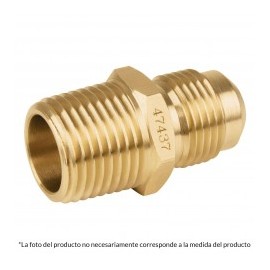 Niple para gas de laton 5/16" pulgadas tipo FLARE x 1/2" tipo NPT Conector para gas MACHO-MACHO 5/16x1/2