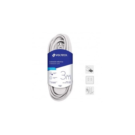 Extensión Eléctrica Doméstica, 3 Metros , Blanca, Volteck 48006 Extension Blanca para Casa Extensión electrica