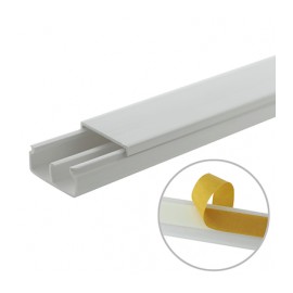 White self-extinguishing PVC trunking, with division, 20 x 10 mm, 6 feet section, with adhesive tape / THORSMAN