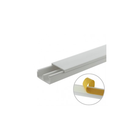 White self-extinguishing PVC trunking, with division, 20 x 10 mm, 6 feet section, with adhesive tape / THORSMAN