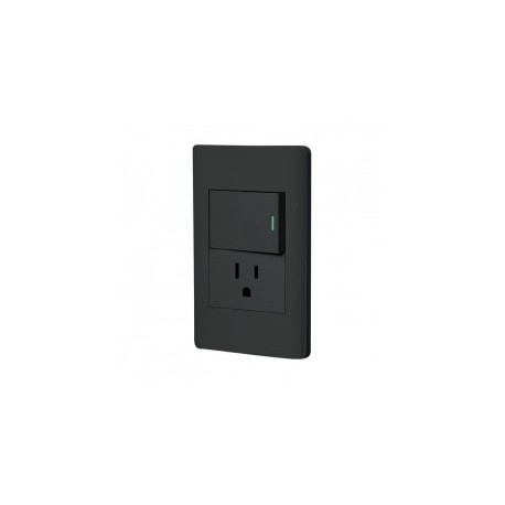 Placa de pared con 1 interruptor y 1 contacto electrico + tierra color Negro 2x4
