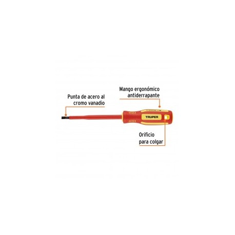 Desarmador plano DIELECTRICO de 7/32" x 5" pulgadas Desarmador 7/32" hasta 1,000 v de C.A.