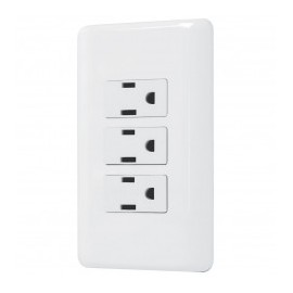 Placa Con 3 Contactos Basic Placa con 3 contactos + Tierra Placa de pared con contactos electricos blanca linea BASIC Volteck