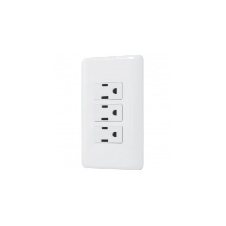 Placa Con 3 Contactos Basic Placa con 3 contactos + Tierra Placa de pared con contactos electricos blanca linea BASIC Volteck
