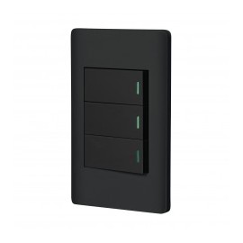 Placa de pared armada color negro de Policarbo 2x4 Contacto con 3 interruptores de pared color Negro 127v 10a con Led Indicador