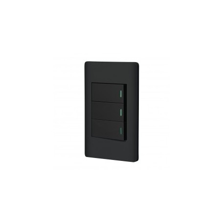 Placa de pared armada color negro de Policarbo 2x4 Contacto con 3 interruptores de pared color Negro 127v 10a con Led Indicador