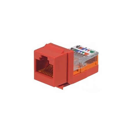 Conector Jack Estilo Leadframe, Tipo Keystone, Categoría 5e, de 8 posiciones y 8 cables, Color Rojo