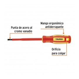 Desarmador plano DIELECTRICO de 1/4" x 6" pulgadas Desarmador 1/4" hasta 1,000 v resistente al desgaste punta magnetizada