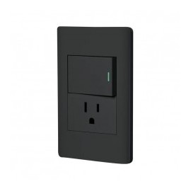 Placa de pared con 1 interruptor y 1 contacto electrico + tierra color Negro 2x4