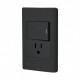 Placa de pared con 1 interruptor y 1 contacto electrico + tierra color Negro 2x4