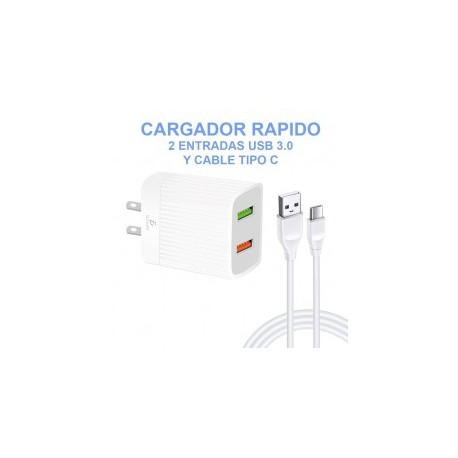 Cargador Rápido para Celular Android 2 USB 2.4A 24W Con Cable de Tipo c Cargador para celular con Cable tipo C